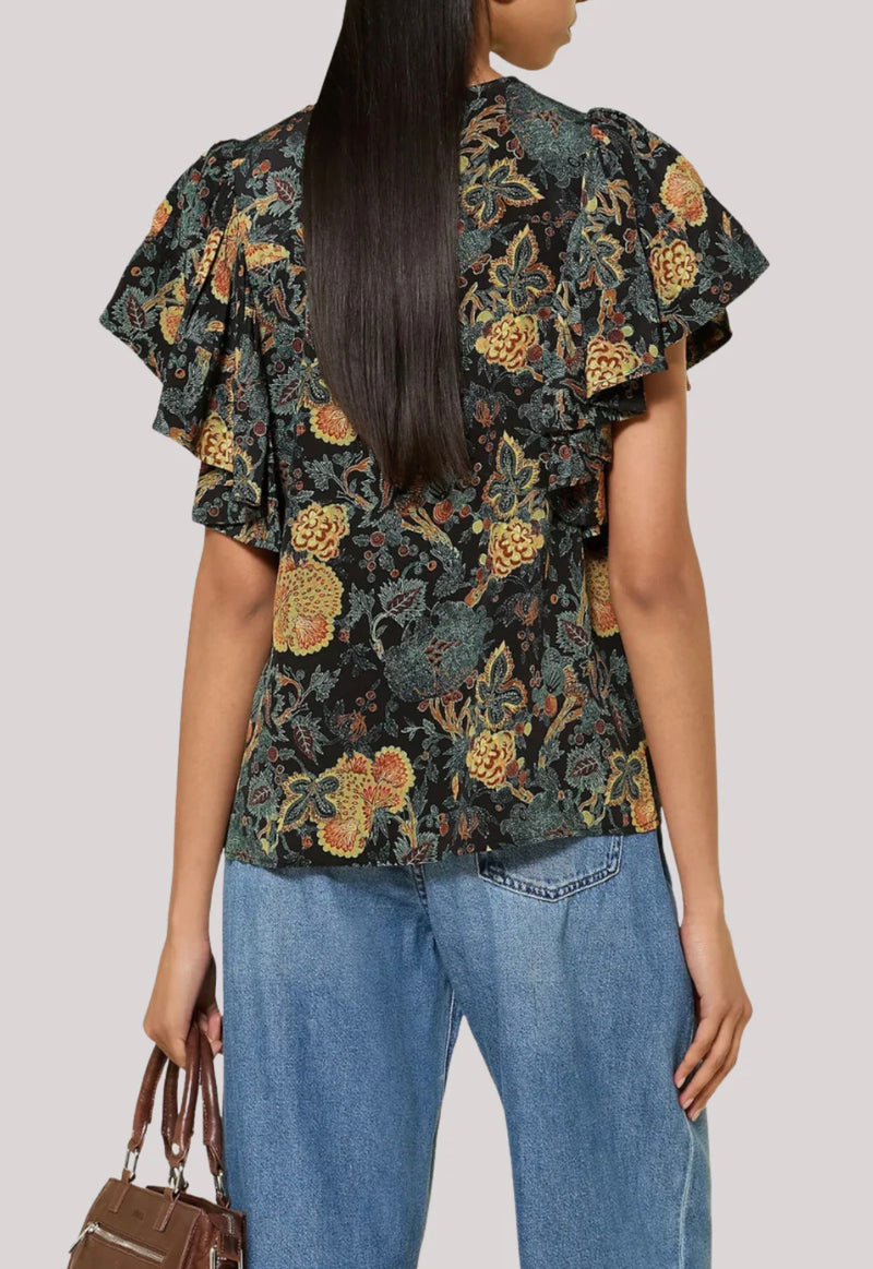 Ulla Johnson Lena Silk Flutter Sleeve Blouse - Nuit