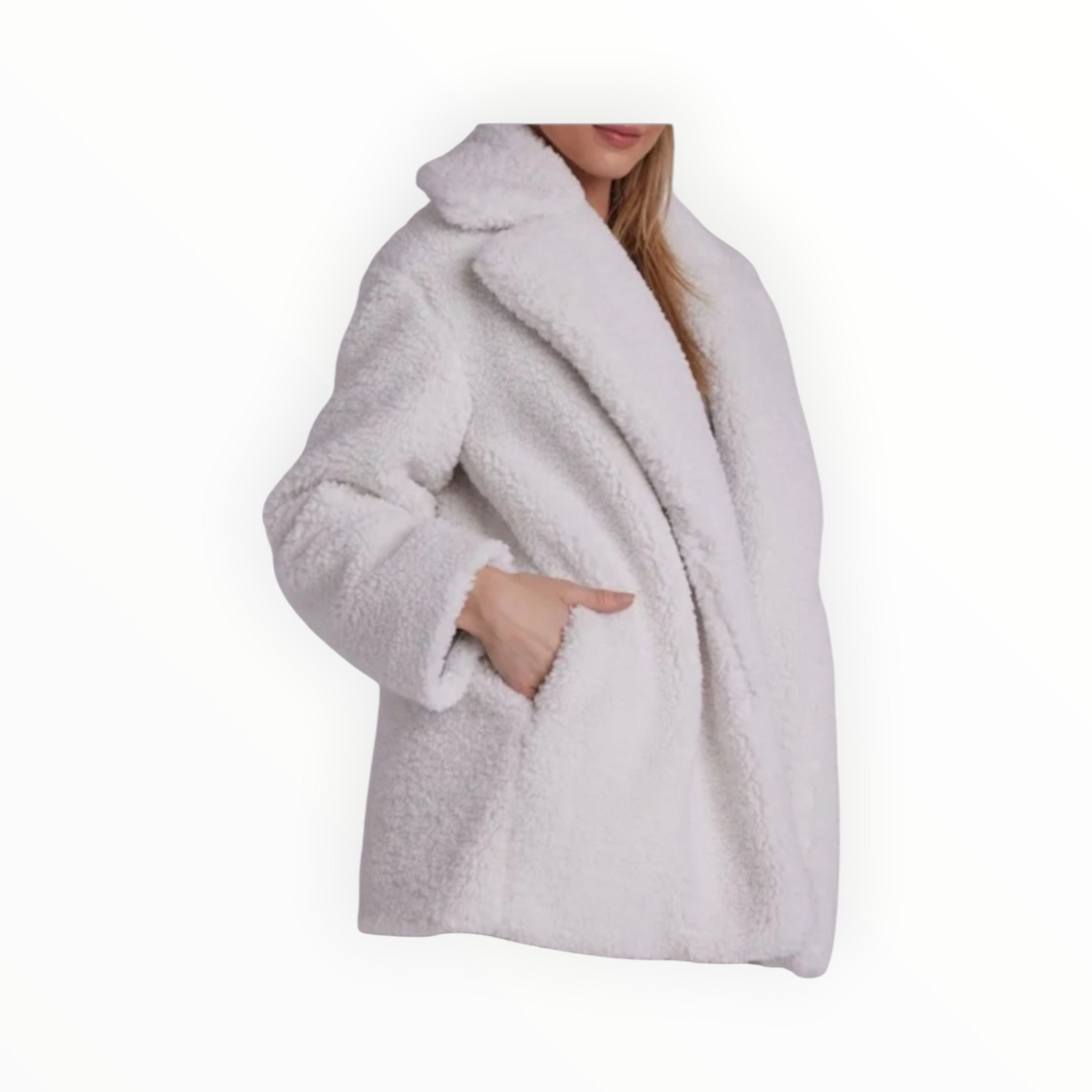 Bella Dahl Oversized Notch Collar Teddy Coat - Winter White