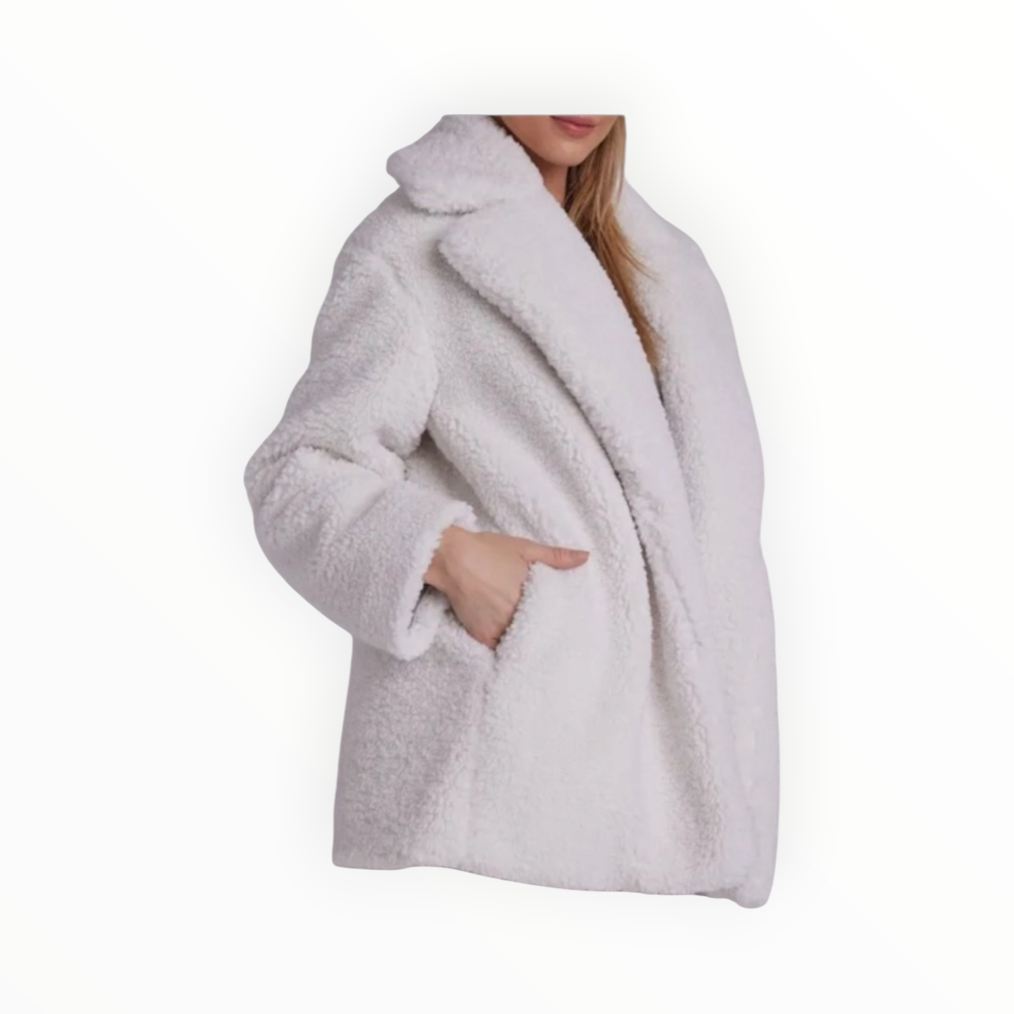 Bella Dahl Oversized Notch Collar Teddy Coat - Winter White