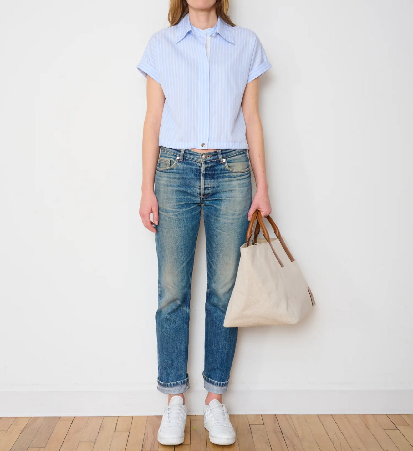 WE-ARE4 The Bungee Shirt - Pale Blue Stripe