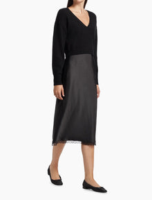 dh New York Mis Pieced Layered Midi Dress - Black