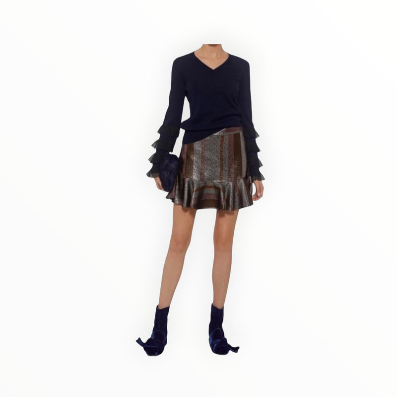 Derek Lam 10 Crosby Lurex Flounce Ruffled Mini Skirt