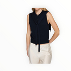 Autumn Cashmere Sleeveless Button Front Vest W/ Tie Sleeves - Navy