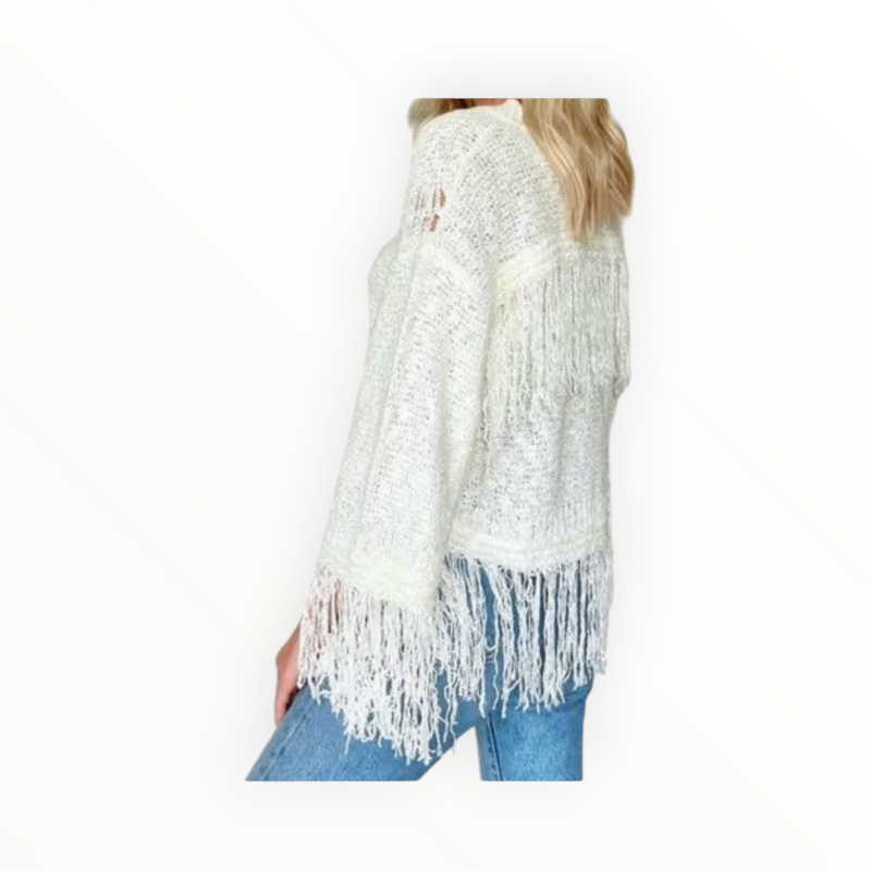 Six/Fifty Crochet Fringe Sweater - Ivory