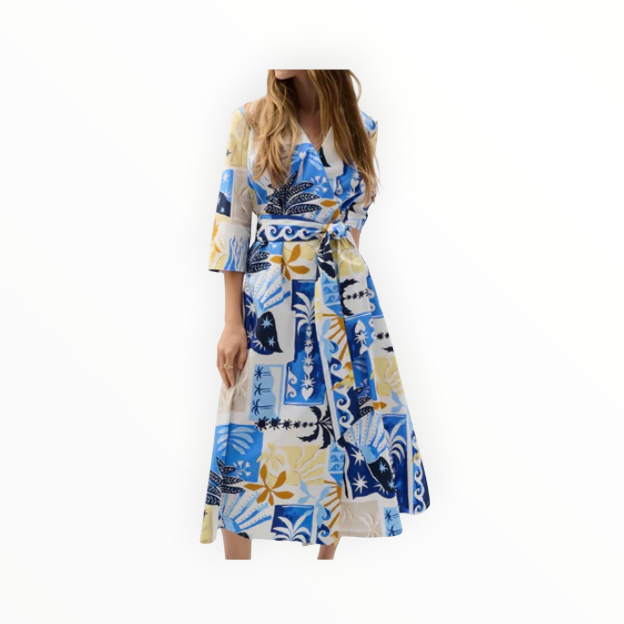 Joseph Ribkoff Palm Wrap Dress - Vanilla Multi