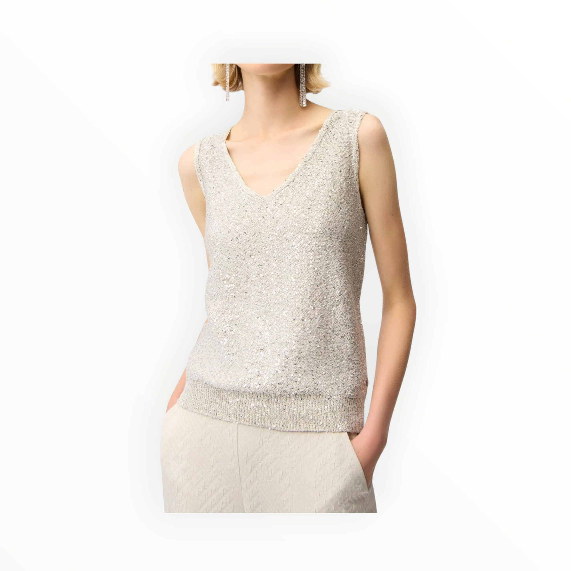 Joseph Ribkoff Sequins Yarn V-Neck Camisole Style 261914 - Moonstone