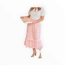 Sail To Sable Pink Ikat Print Smocked Waist Midi Skirt