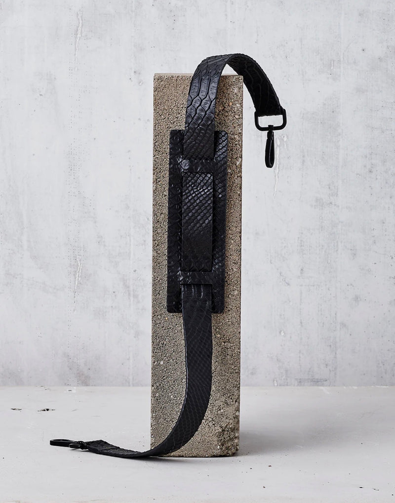 Ampersand as Apostrophe Leather Shoulder Strap - Black Python