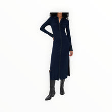 Stateside Fine Rib Ruched Buttoned Dress - Navy