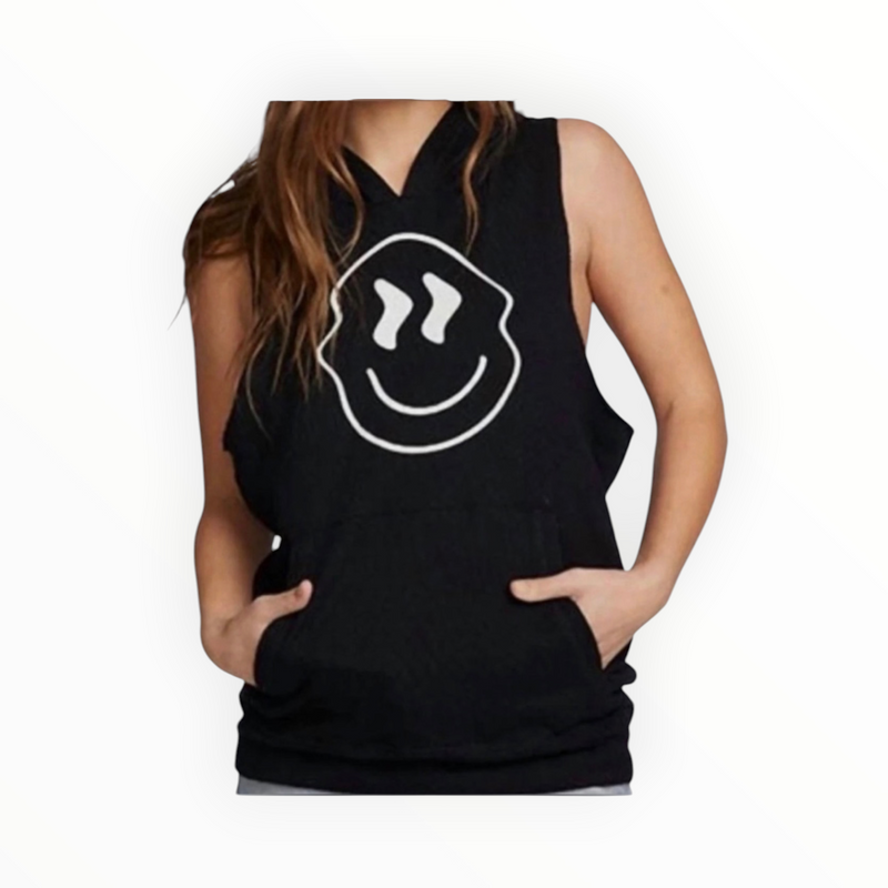 Chaser Linen French Terry Smiley Face Hoodie - True Black