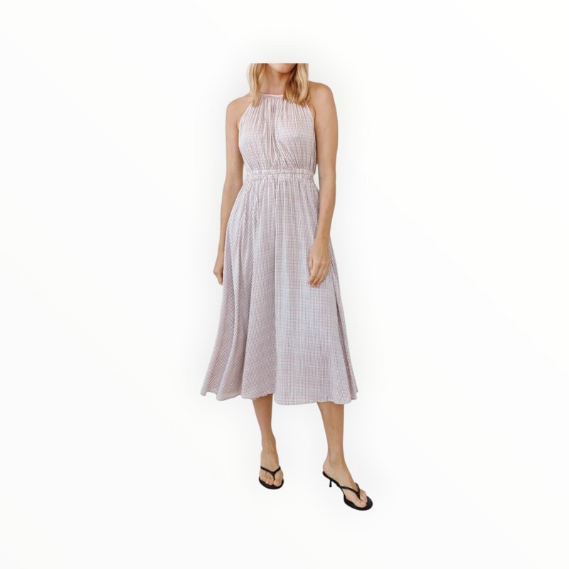 Bella Dahl Check Print Cutout Halter Midi Dress - Sunwashed Check