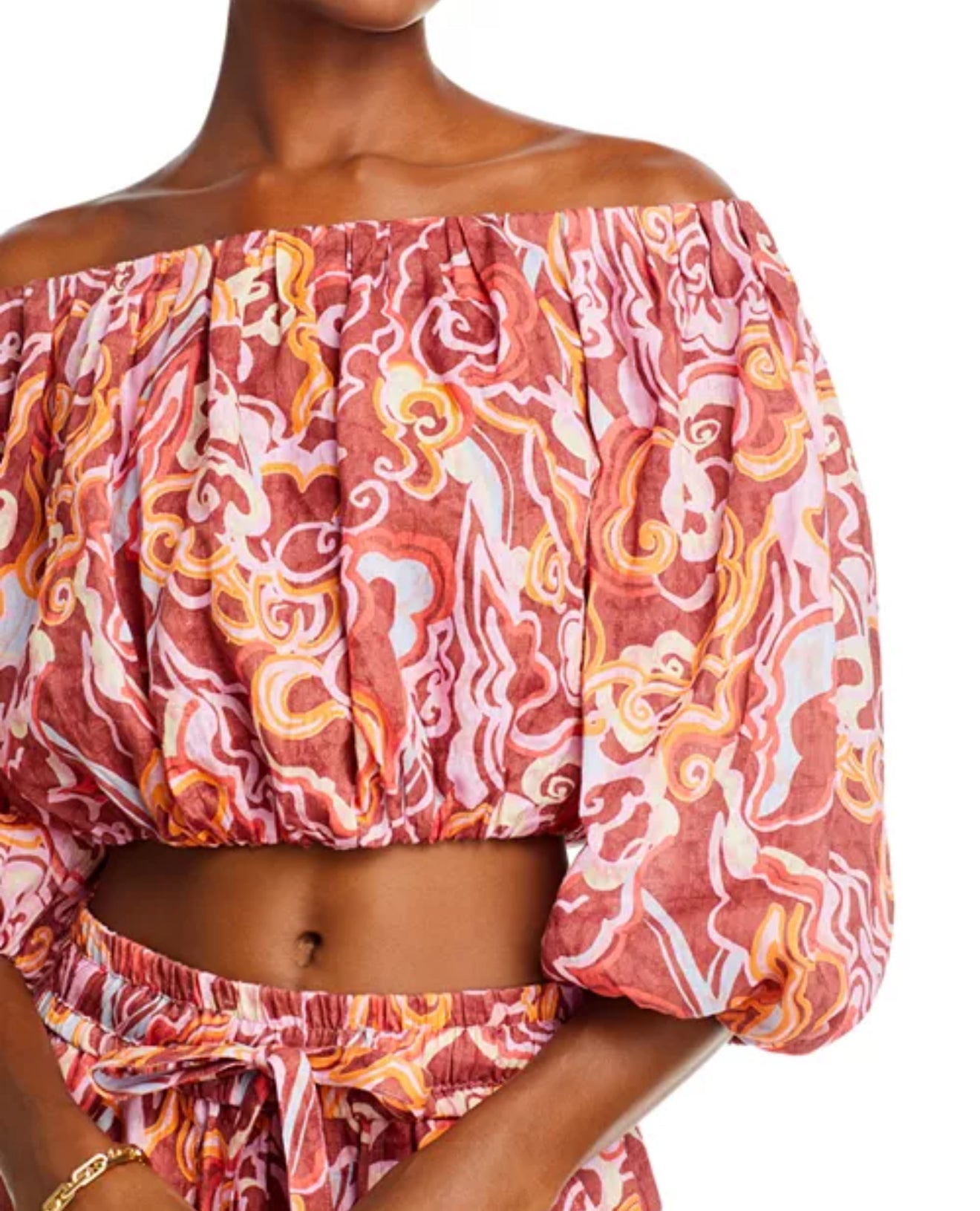 A.L.C. Katherine Off The Shoulder Printed Linen Top - Baked Clay