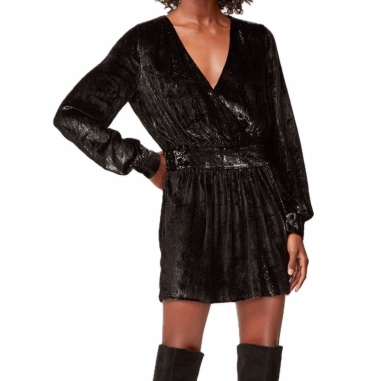 Frame Metallic Velvet Dress - Noir