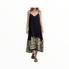 Greek Archaic Kori Ramie Embroidered Maxi Dress - Black/Gold