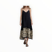 Greek Archaic Kori Ramie Embroidered Maxi Dress - Black/Gold