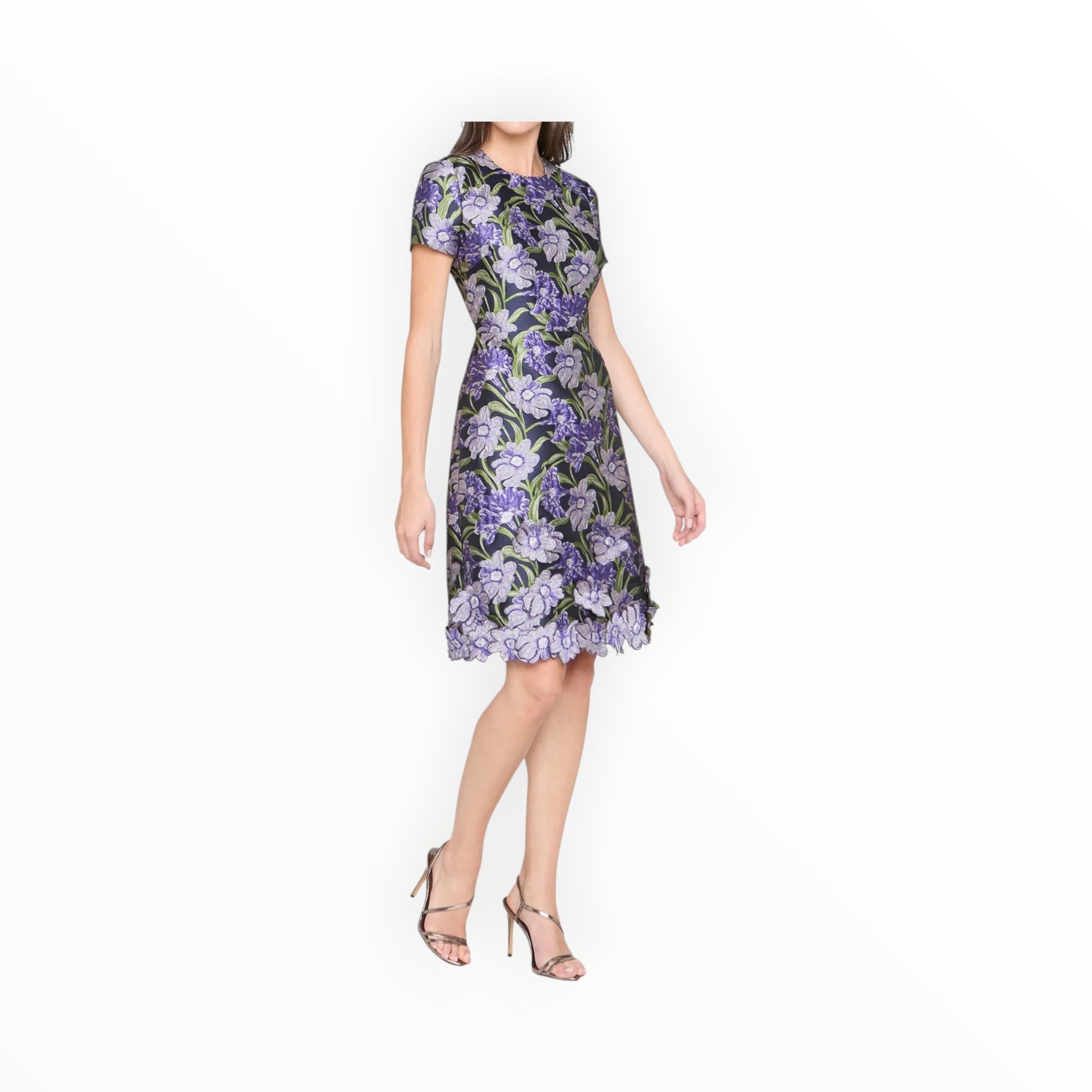 THEIA Serenza Jacquard Dress - Iris Bloom/Navy