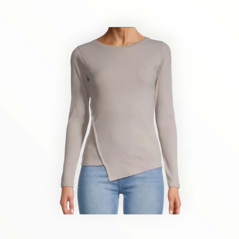 Grey State Zoe Ribbed Asymmetric Top - Toast