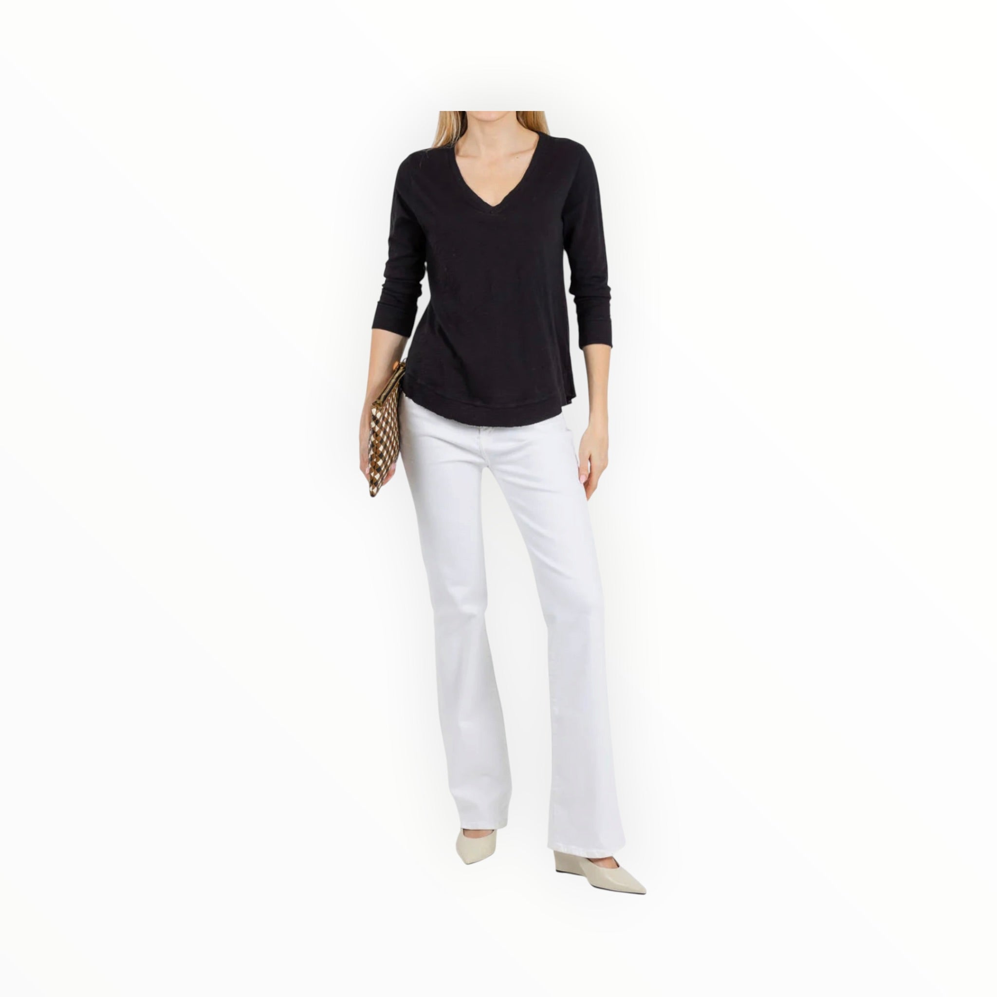 Elliott Lauren 3/4 Sleeve V-Neck Tee - Black