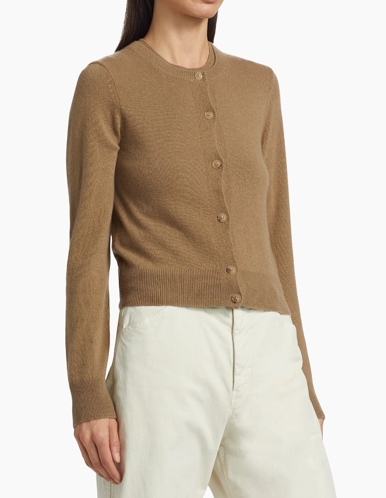 Nili Lotan March Crewneck Cashmere Cardigan - Tan