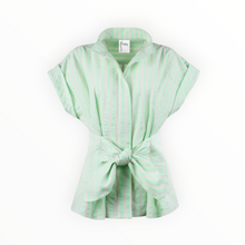 Finley Pastel Rocky Tie Front Shirt - Green/Natural Stripe