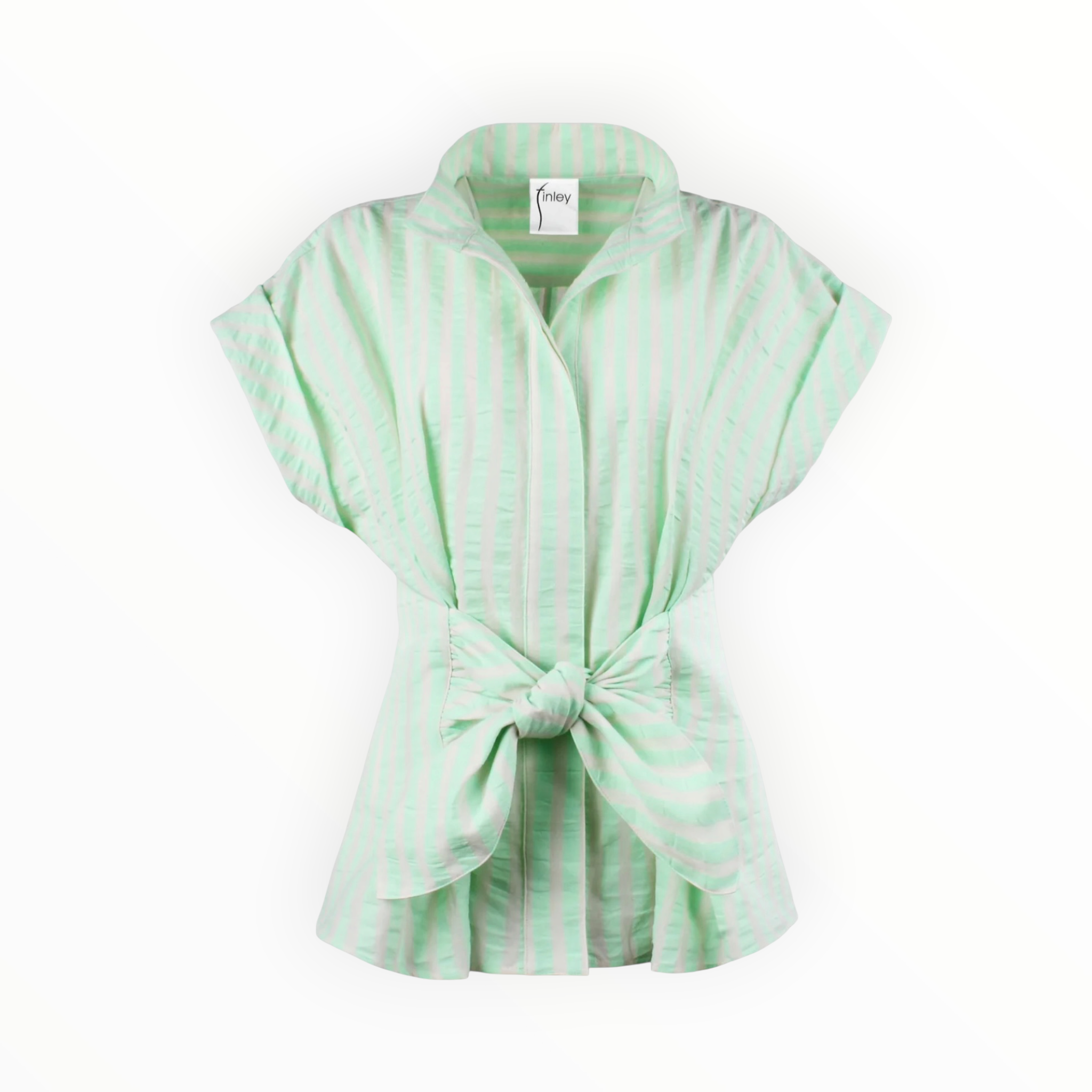 Finley Pastel Rocky Tie Front Shirt - Green/Natural Stripe