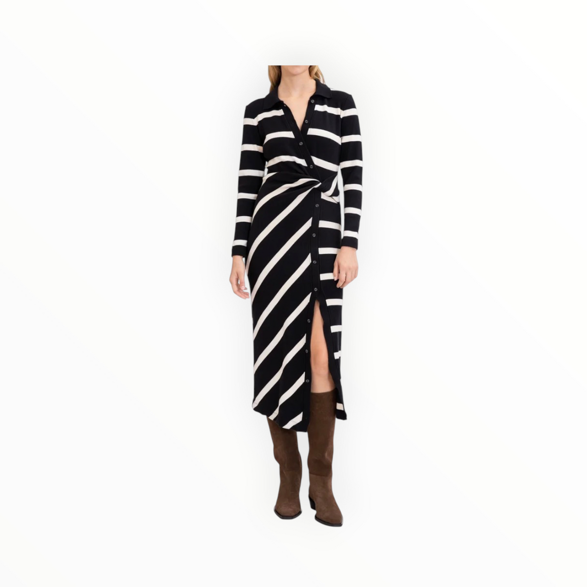 Tanya Taylor Ellicot Dress - Black/Chalk Stripe