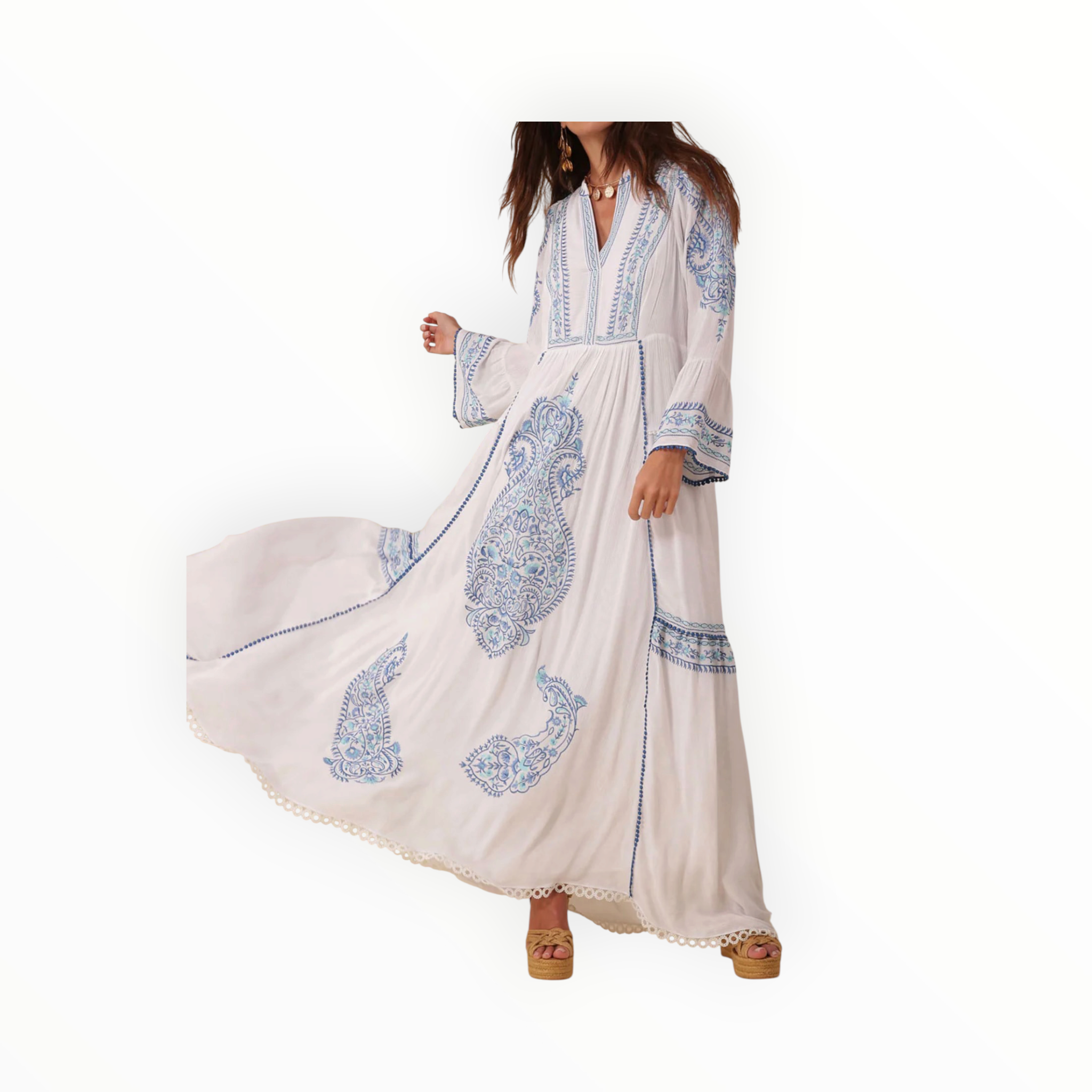 Hale Bob Isabel Embroidered Maxi Dress - Blue