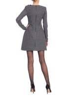 Badgley Mischka Plaid Long Sleeve Mini Dress With Floral Detail
