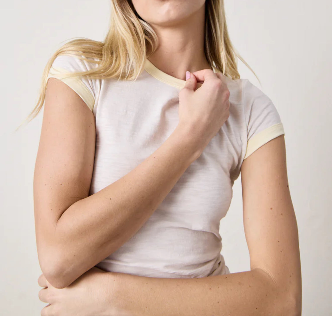 NSF Bodhi Slub Jersey Ringer Baby Tee - Ivory/Lemonade