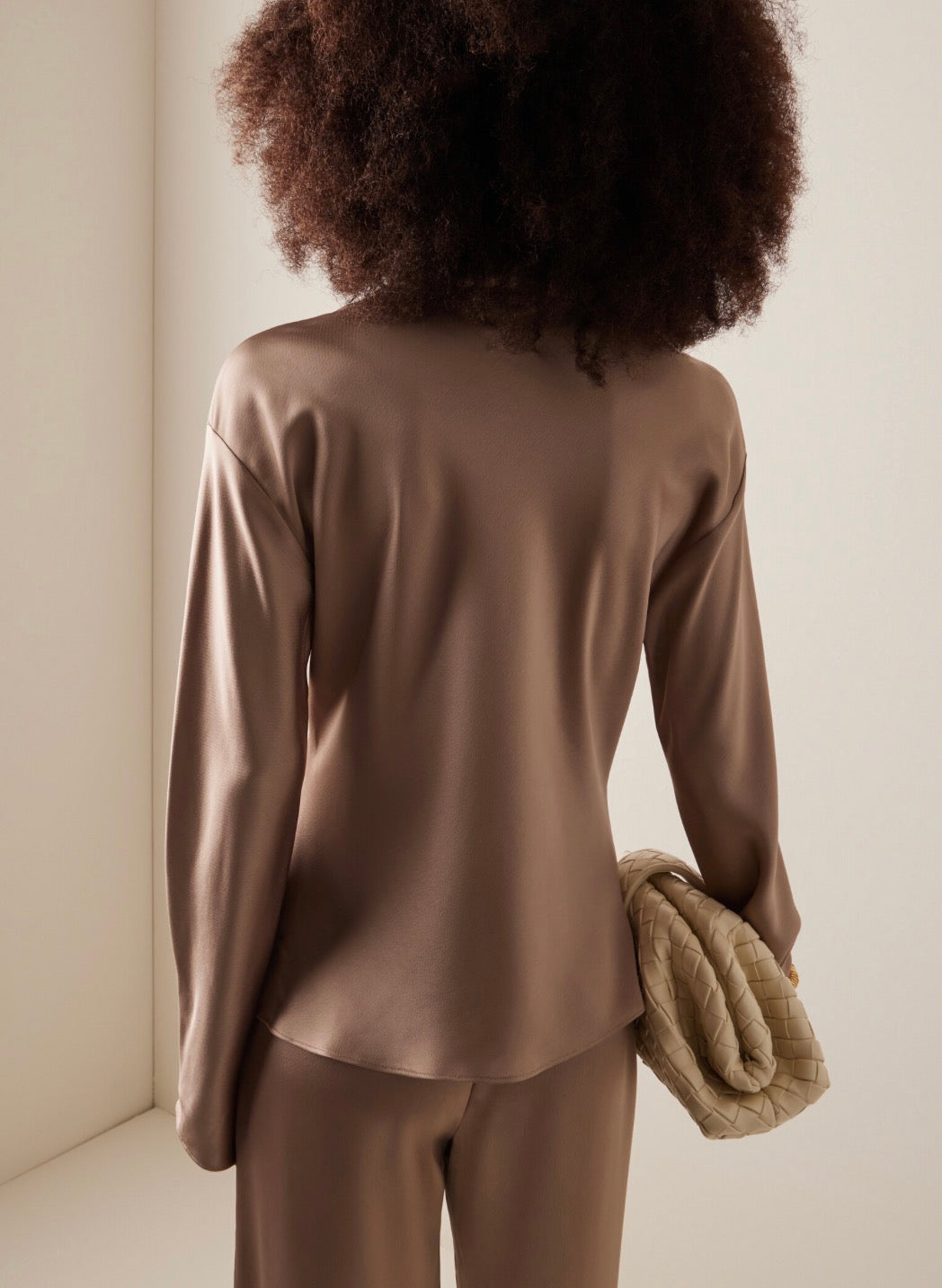 LESET Barb Draped Satin Top - Taupe