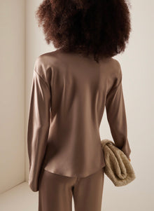 LESET Barb Draped Satin Top - Taupe