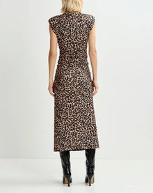 Essentiel Antwerp Brown Stretch-Jersey Midi Dress With Leopard Print