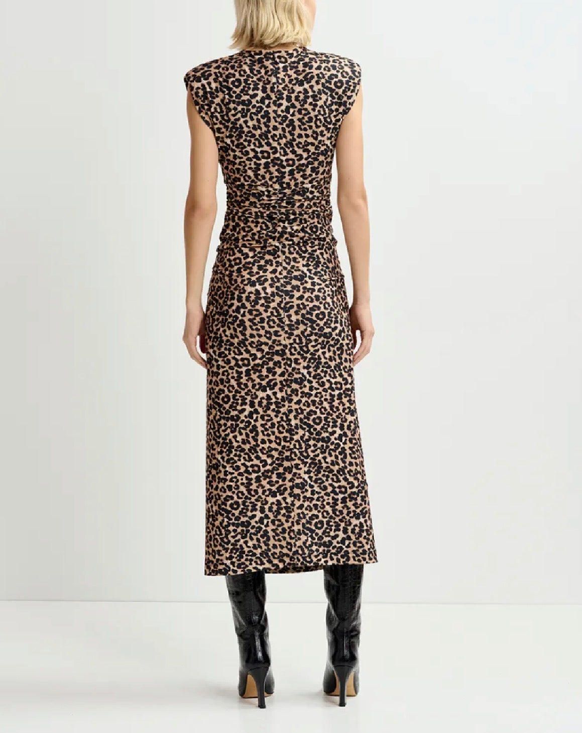 Essentiel Antwerp Brown Stretch-Jersey Midi Dress With Leopard Print