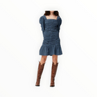 Ganni Stretch Seersucker Gathered Mini Dress - Mini Check Granada Sky