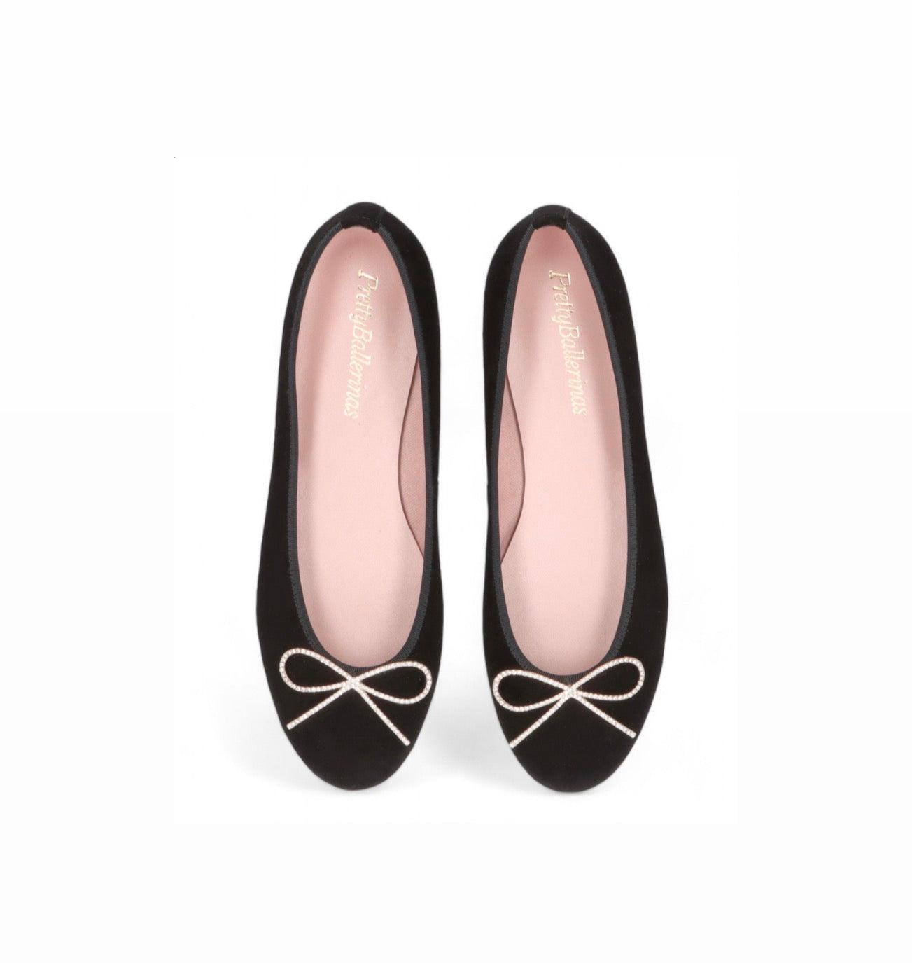 Pretty Ballerinas Nicole Suede Ballet Flats With Decorative Metal Bow - Black