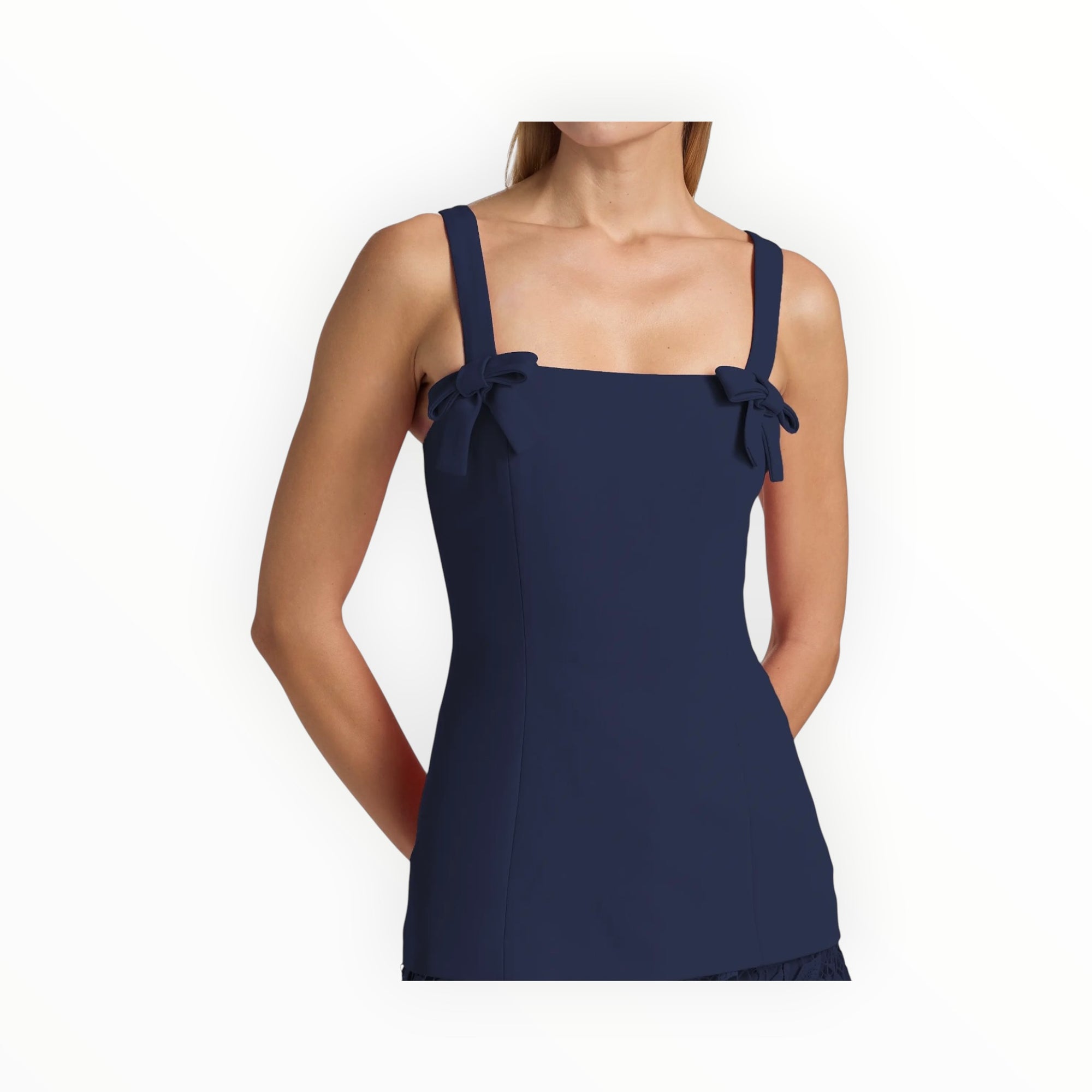 Badgley Mischka Mixed-Media Lace Midi-Dress - Navy