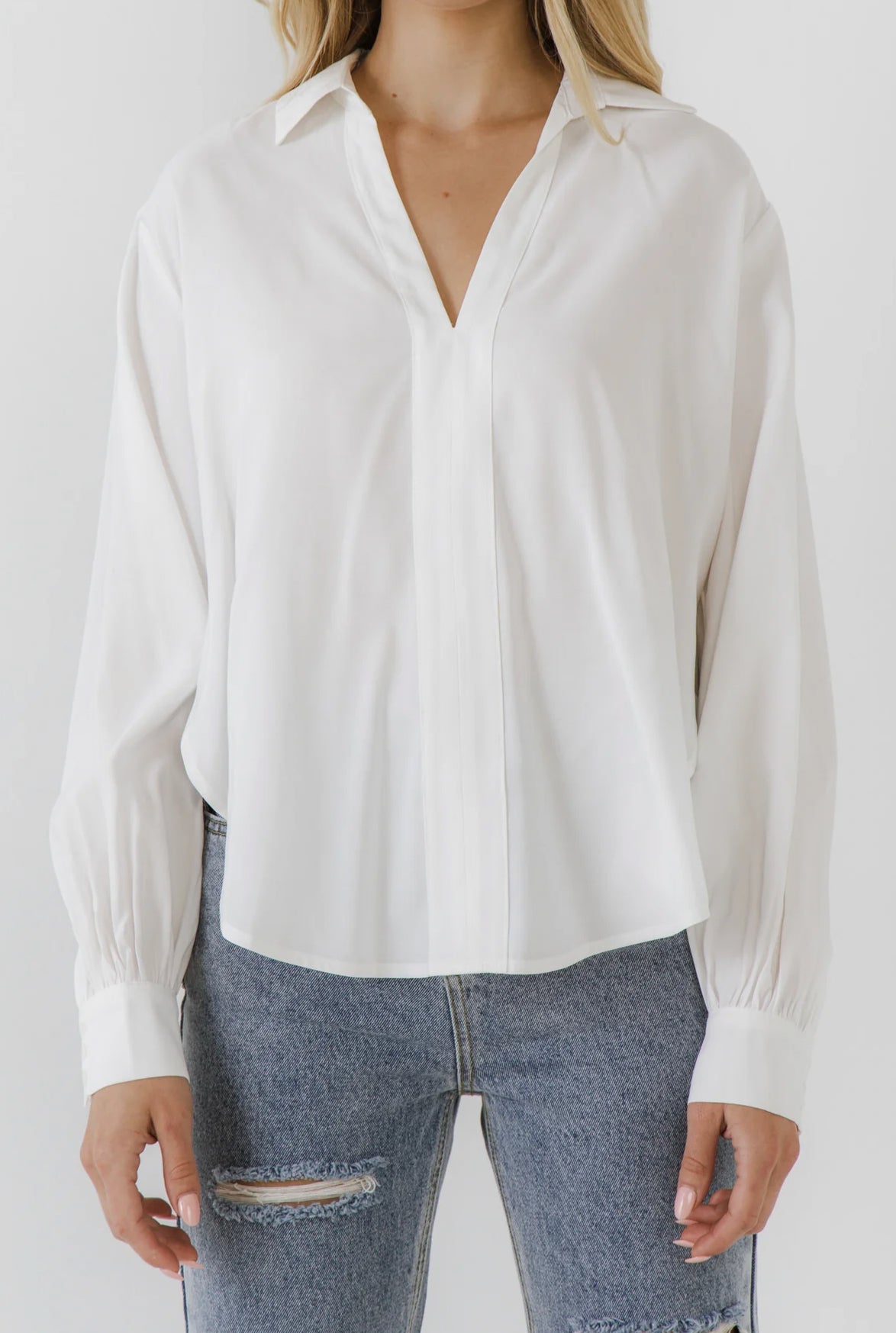 endless rose V Neck Puff Sleeve Top - White