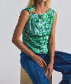 Derek Lam 10 Crosby Ariel Tile Print Asymmetric Top - Kelly Green Multi