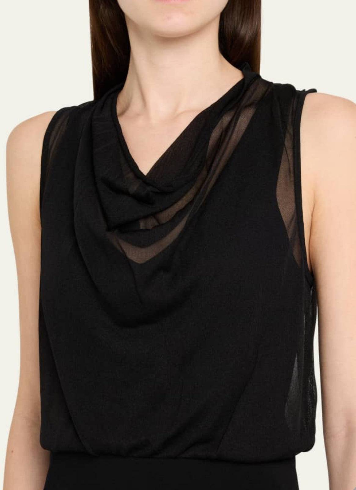 SIMKHAI Carmina Sheer Cowl Neck Top - Black