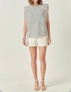 English Factory Power Shoulder Stripe Top - Black/White