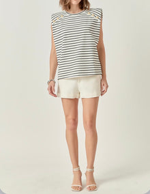 English Factory Power Shoulder Stripe Top - Black/White