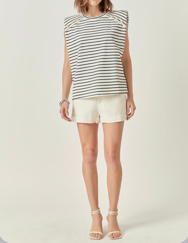 English Factory Power Shoulder Stripe Top - Black/White