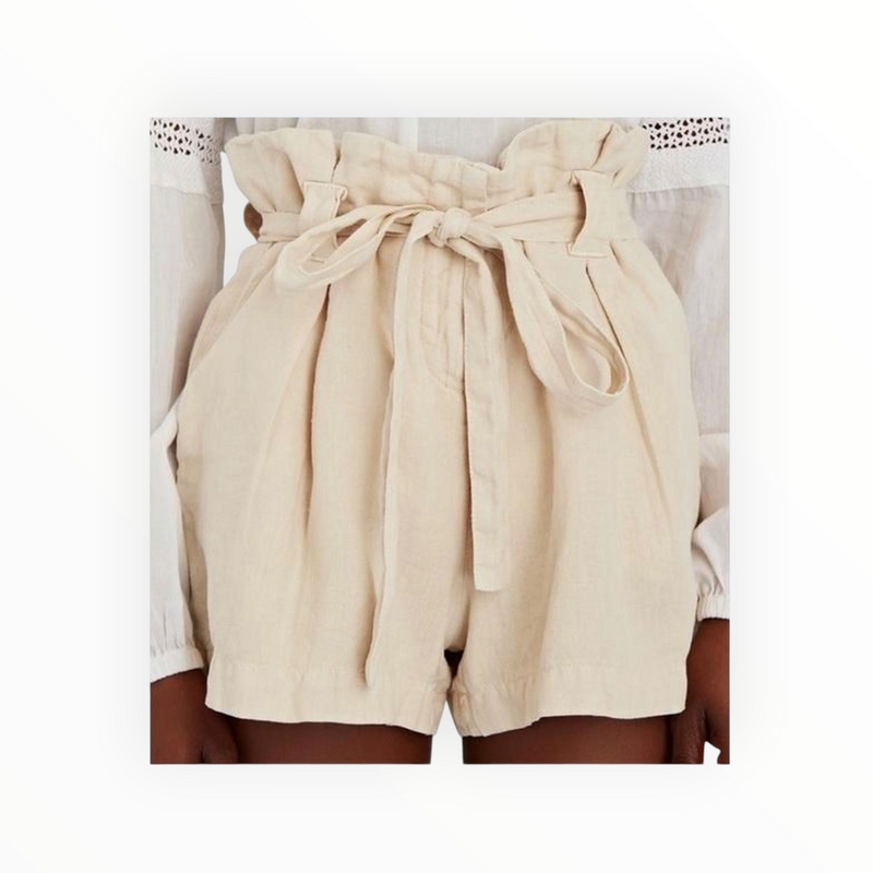 L'Agence Hillary Paperbag Linen Shorts - Sable
