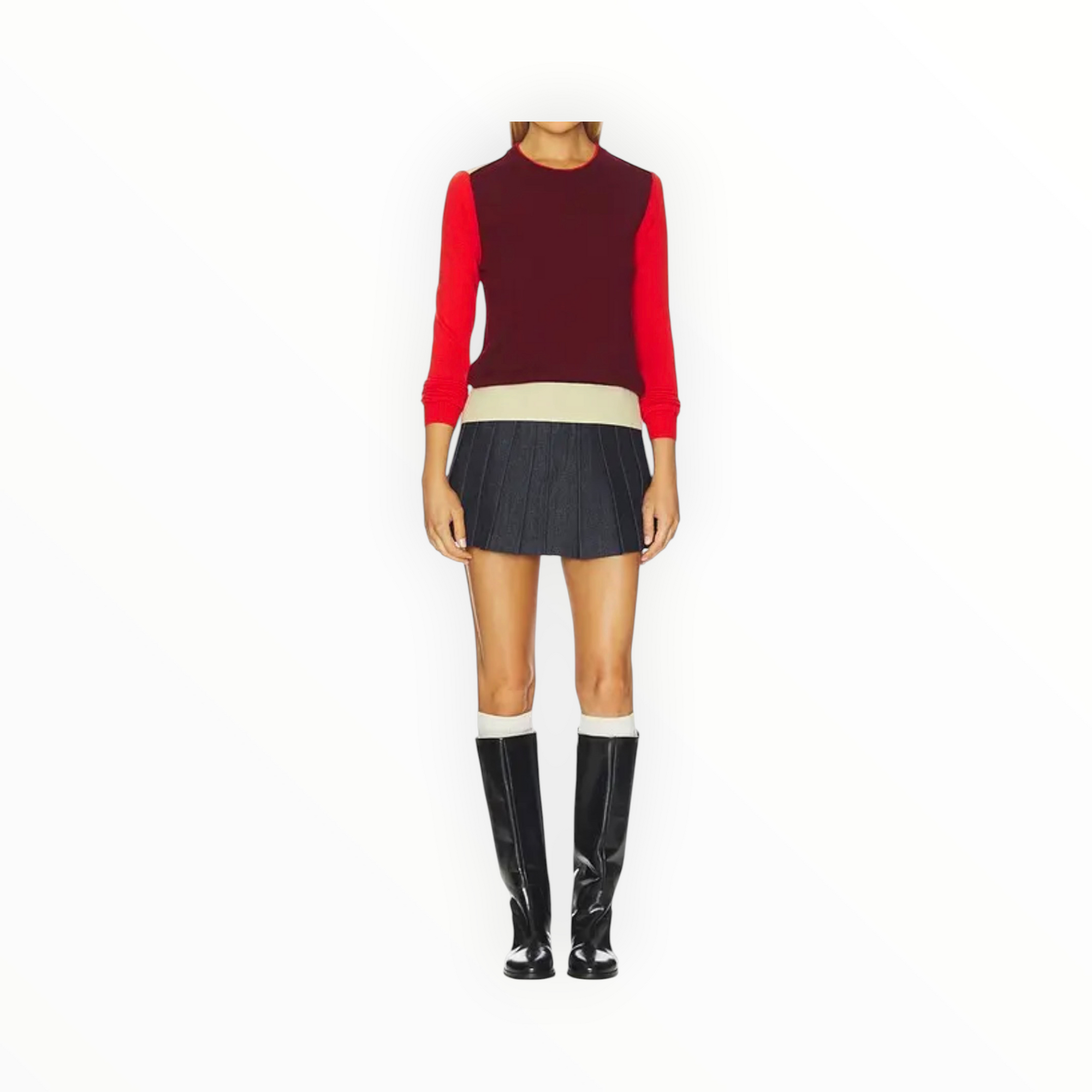 rag & bone Taron Colorblock Crew - Burgundy Multi