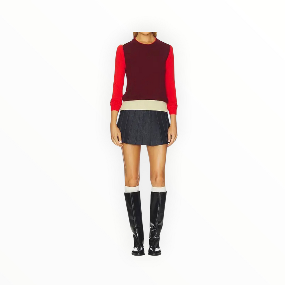 rag & bone Taron Colorblock Crew - Burgundy Multi