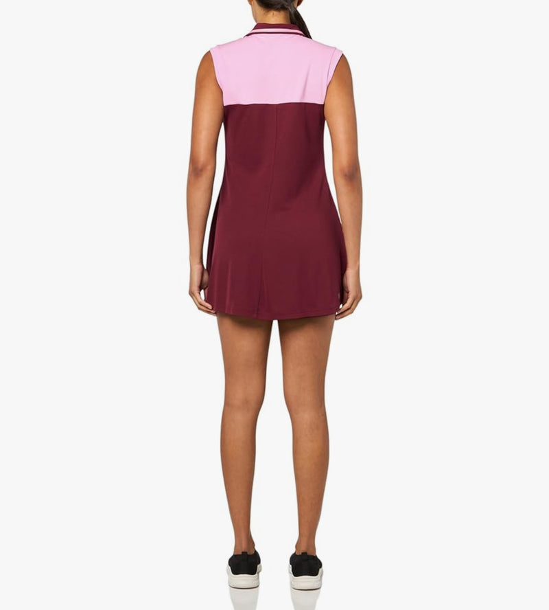 Lacoste x Bandier Roquette 1/4 Zip Performance Tennis Dress - Bordeaux/Light Pink