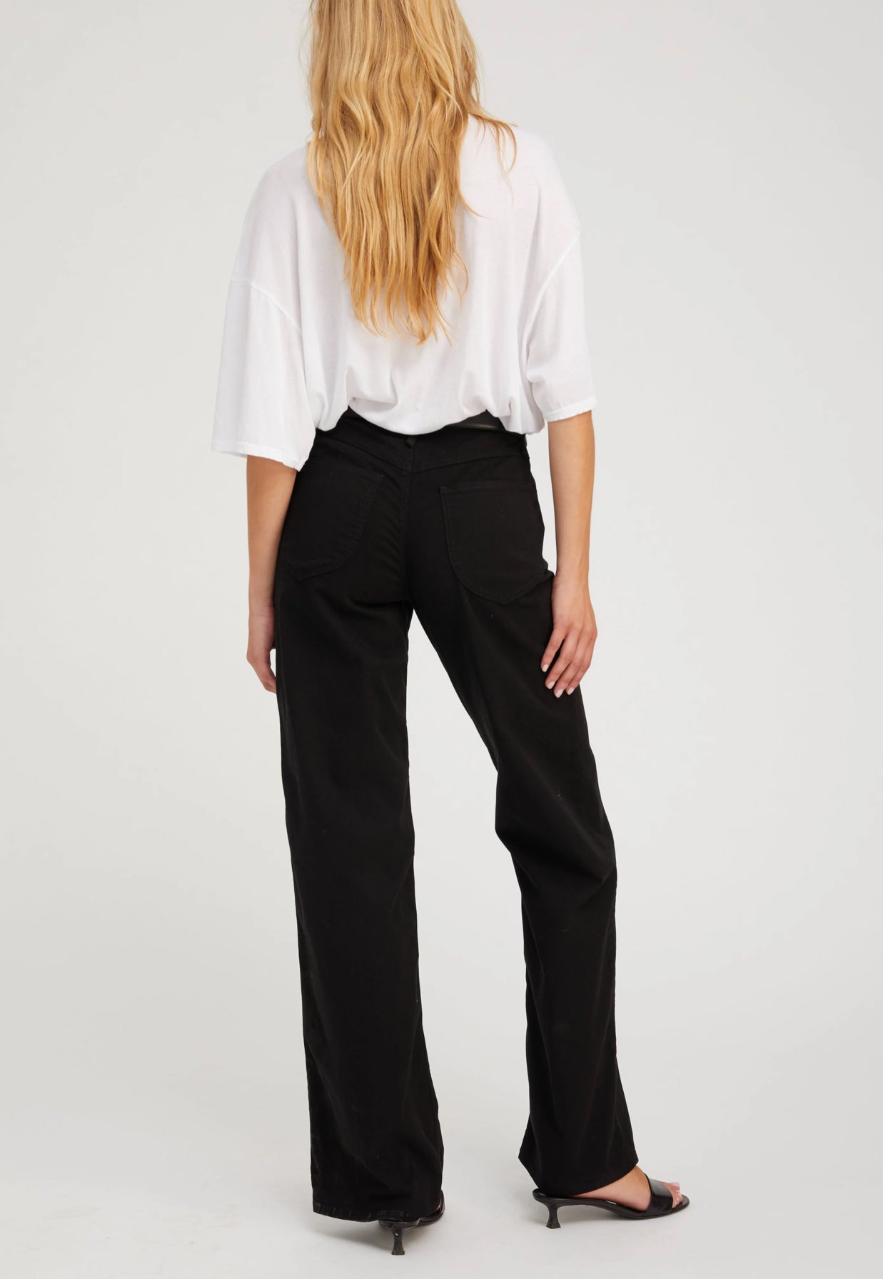 SPRWMN Mid Rise Wide Leg Twill Pant - Black