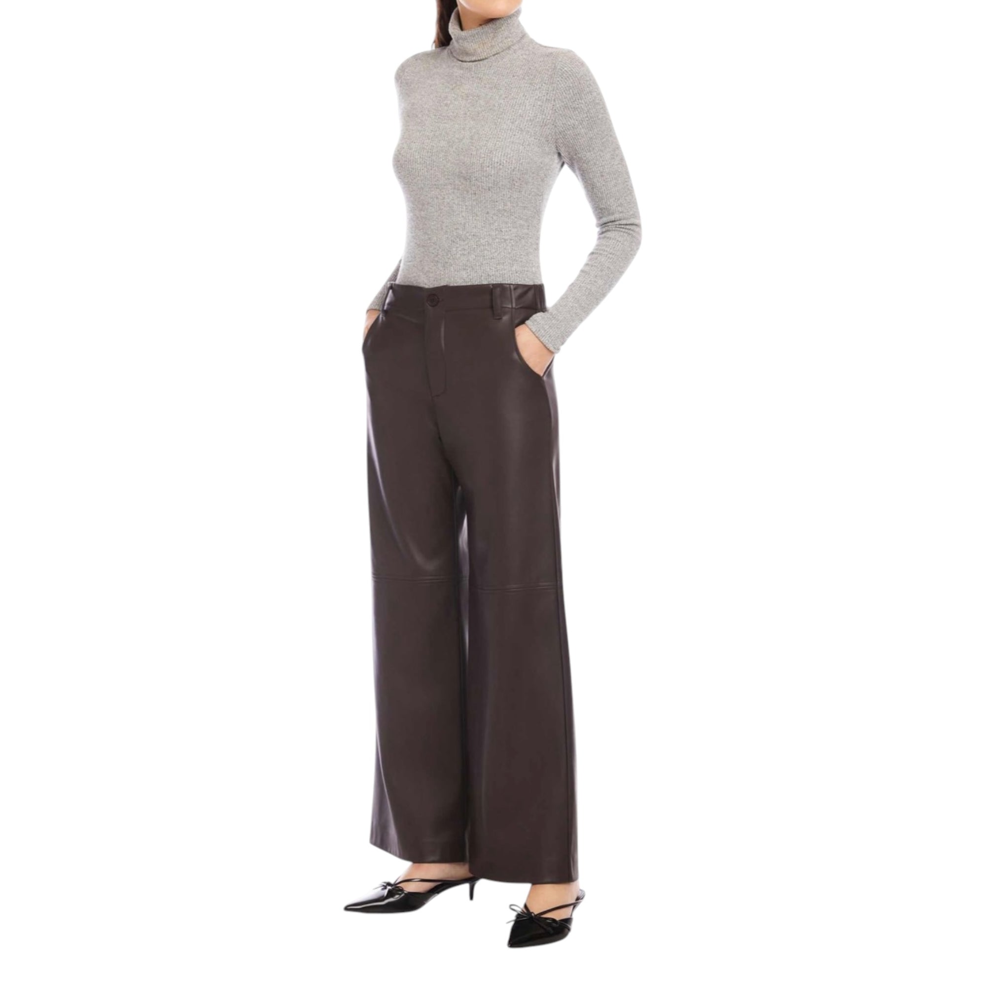 Fifteen Twenty Lara Faux Leather Wide Leg Pants - Brown