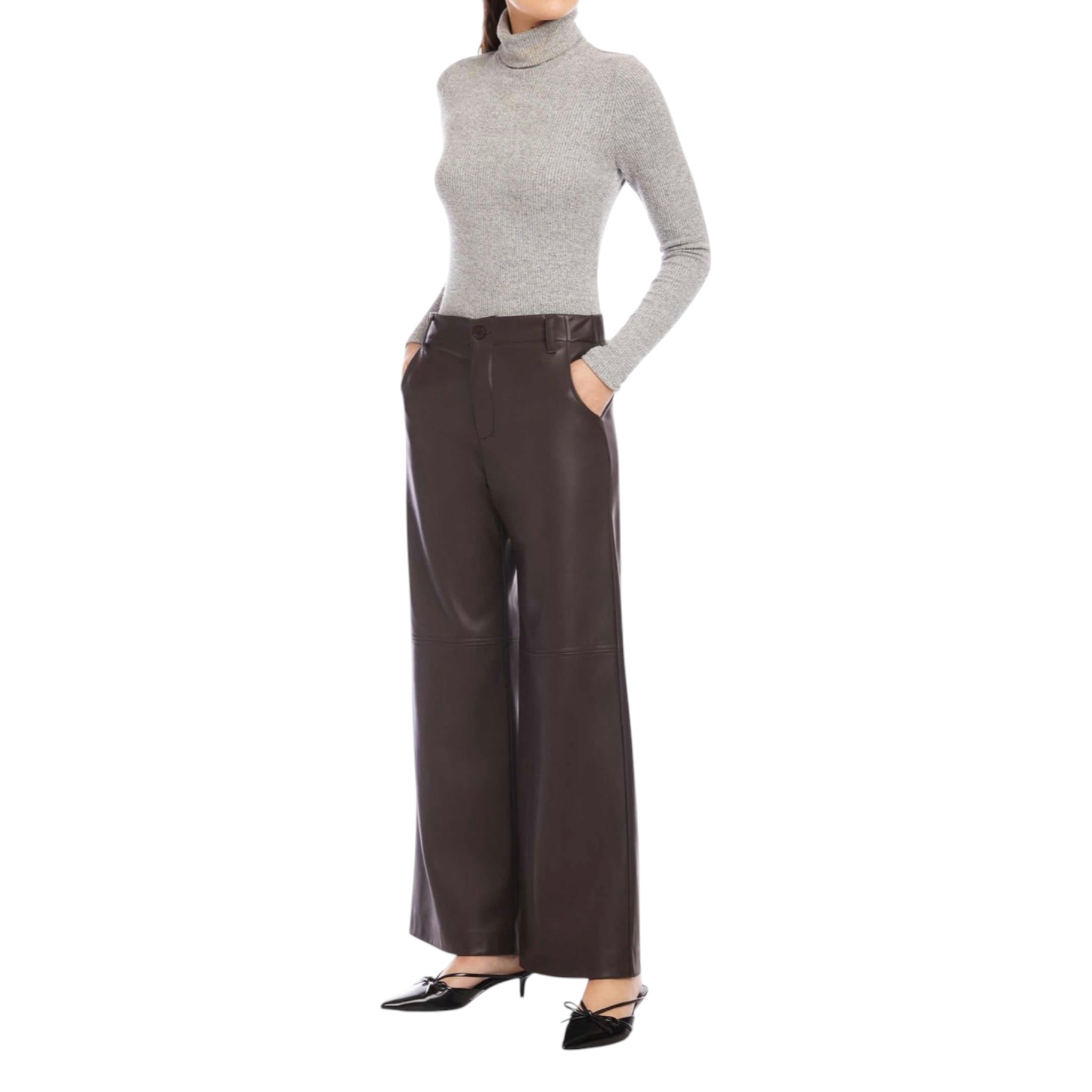 Fifteen Twenty Lara Faux Leather Wide Leg Pants - Brown