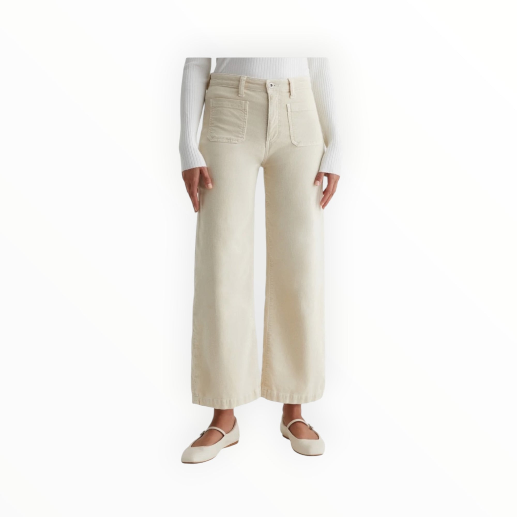 AG Jeans Kassie Corduroy High Rise Wide Leg Crop- Sulfur Cream Froth